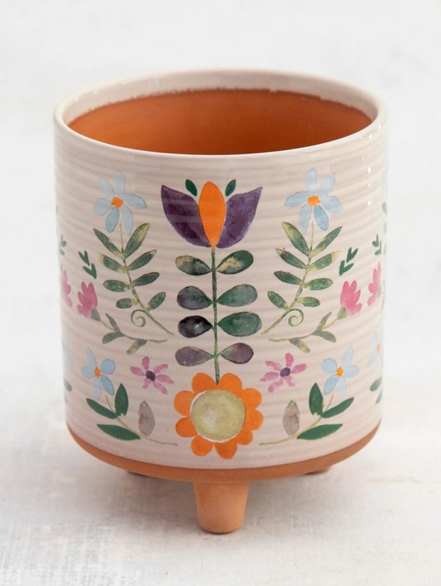 Home Lazy Suricata Decoration | Artisan Planter Cream Folk Floral