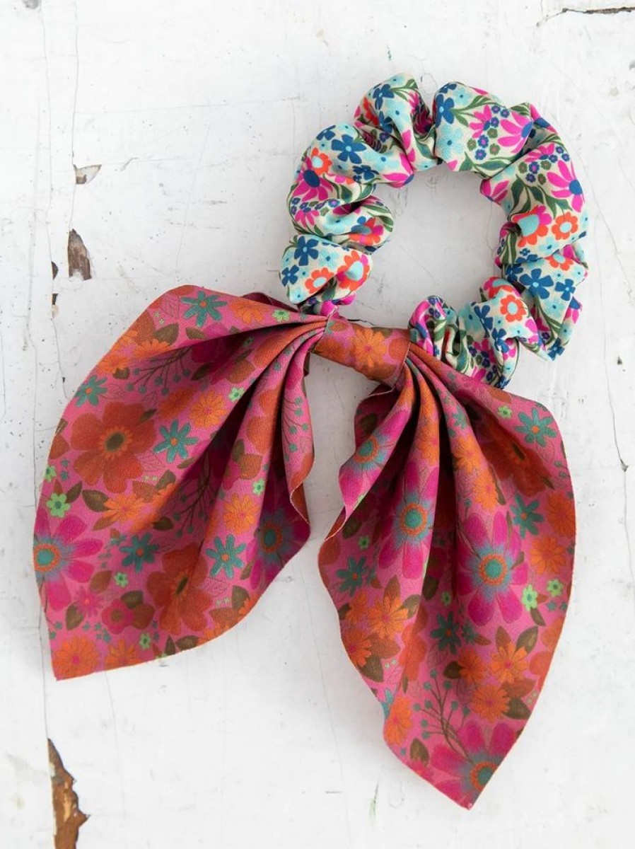 Accessories Lazy Suricata Scrunchies | Mixed Print Tie Scrunchie Fuchsia/Light Blue