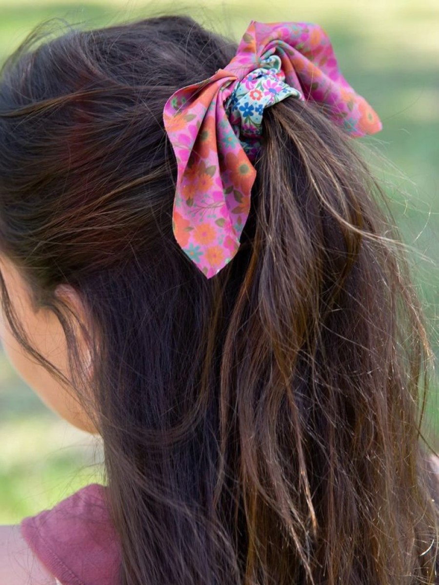 Accessories Lazy Suricata Scrunchies | Mixed Print Tie Scrunchie Fuchsia/Light Blue