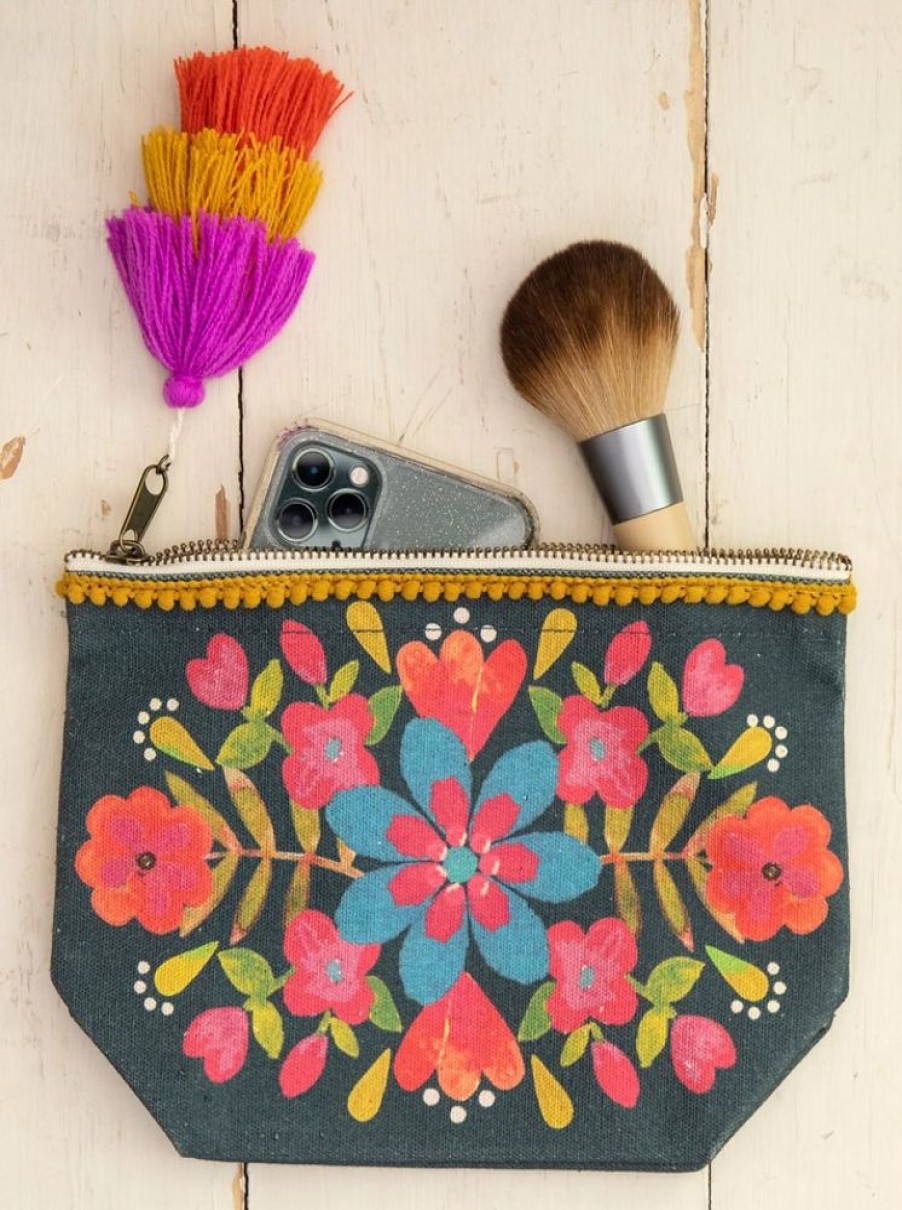 Accessories Lazy Suricata Pouches | Canvas Pouch Charcoal Folk Floral