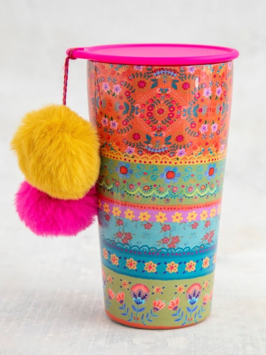 Home Lazy Suricata Water Bottles & Tumblers | Pom Pom Tumbler Orange Borders | Orange Borders